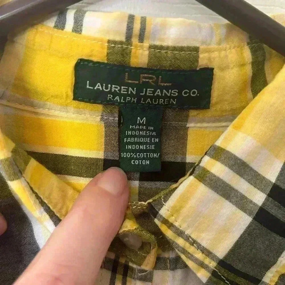 Lauren Jeans Co. Ralph Lauren Button Down Shirt Yellow Plaid size medium. - Picture 2 of 9
